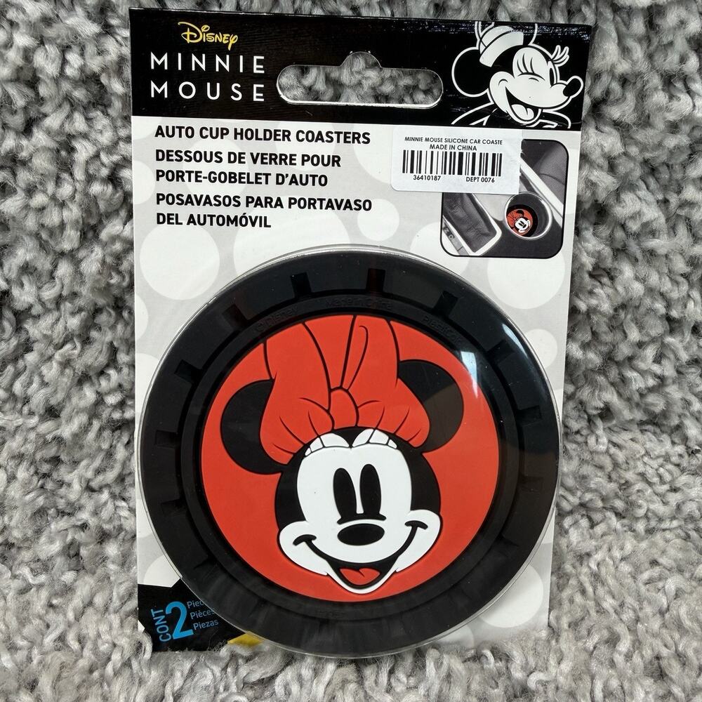 Pair of 2 Minnie Mouse Automobile Cup Holder Coasters New in Package